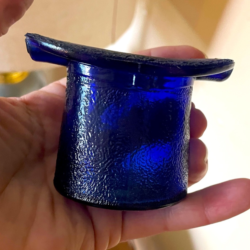 1940 Cobalt Blue Glass Hat LOWELL HANDCREAM ASHTRY